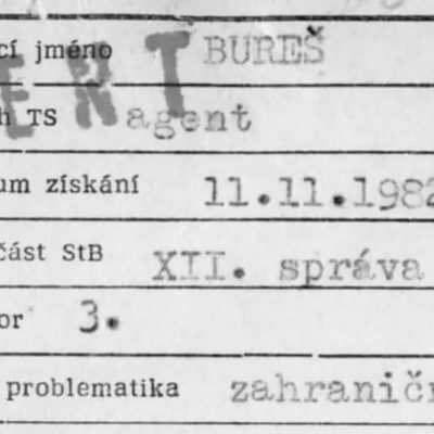 Evidenční karta StB s krycím jménem Bureš